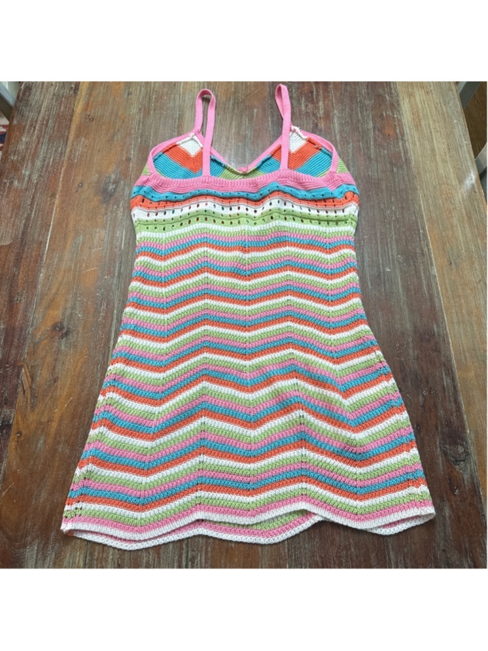 Crave Fame XL Rainbow Chevron Crochet Knit Mini Dress - Picture 10 of 11